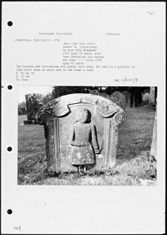 Photographs and research notes relating to graveyard monuments in Teviothead Churchyard, Roxburghshire. 
