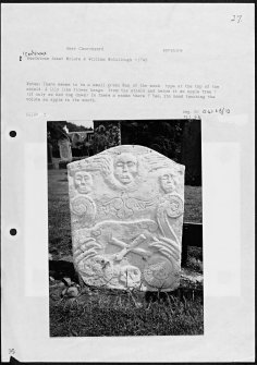 Photographs and research notes relating to graveyard monuments in Barr Churchyard, Ayrshire. 
