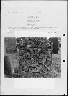 Photographs and research notes relating to graveyard monuments in Barr Churchyard, Ayrshire. 
