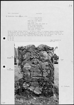 Photographs and research notes relating to graveyard monuments in Barr Churchyard, Ayrshire. 
