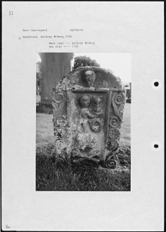 Photographs and research notes relating to graveyard monuments in Barr Churchyard, Ayrshire. 
