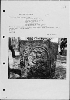 Photographs and research notes relating to graveyard monuments in Mauchline Churchyard, Ayrshire. 
