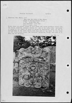 Photographs and research notes relating to graveyard monuments in Straiton Churchyard, Ayrshire. 
