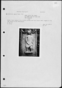 Photographs and research notes relating to graveyard monuments in Straiton Churchyard, Ayrshire. 
