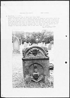 Photographs and research notes relating to graveyard monuments in Abercorn Churchyard, West Lothian. 
