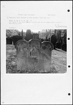 Photographs and research notes relating to graveyard monuments in Bo'ness Lower Churchyard, West Lothian. 
