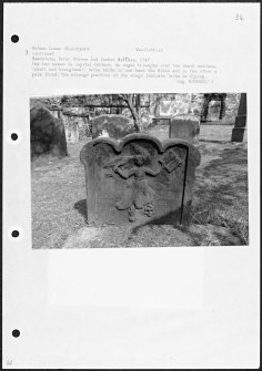 Photographs and research notes relating to graveyard monuments in Bo'ness Lower Churchyard, West Lothian. 
