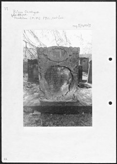 Photographs and research notes relating to graveyard monuments in Bo'ness Lower Churchyard, West Lothian. 
