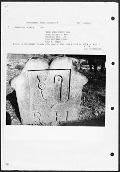 Photographs and research notes relating to graveyard monuments in Queensferry South Churchyard, West Lothian. 
