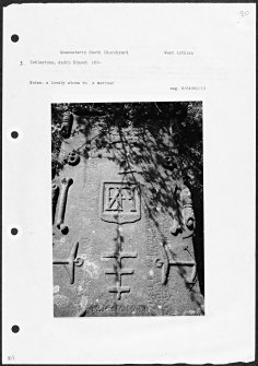 Photographs and research notes relating to graveyard monuments in Queensferry South Churchyard, West Lothian. 
