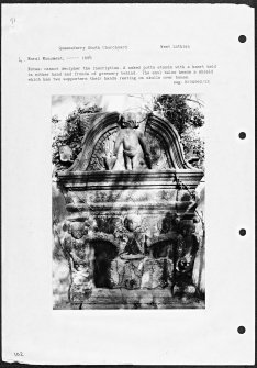 Photographs and research notes relating to graveyard monuments in Queensferry South Churchyard, West Lothian. 
