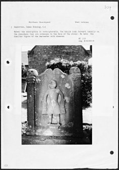 Photographs and research notes relating to graveyard monuments in Whitburn Churchyard, West Lothian. 
