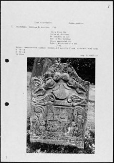 Photographs and research notes relating to graveyard monuments in Luss Churchyard, Dunbartonshire. 
		