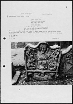 Photographs and research notes relating to graveyard monuments in Luss Churchyard, Dunbartonshire. 
		