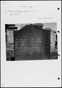 Photographs and research notes relating to graveyard monuments in Arbroath Abbey Churchyard, Angus. 
