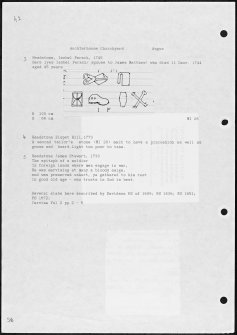 Photographs and research notes relating to graveyard monuments in Auchterhouse Churchyard, Angus. 

