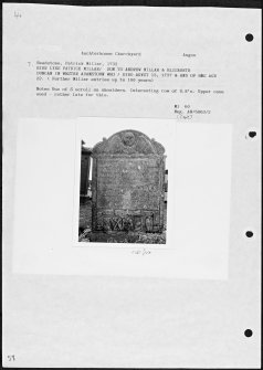 Photographs and research notes relating to graveyard monuments in Auchterhouse Churchyard, Angus. 
