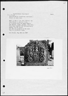 Photographs and research notes relating to graveyard monuments in Auchterhouse Churchyard, Angus. 
