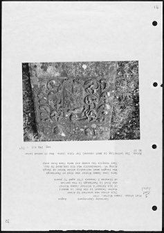 Photographs and research notes relating to graveyard monuments in Cortachy Churchyard, Angus. 
