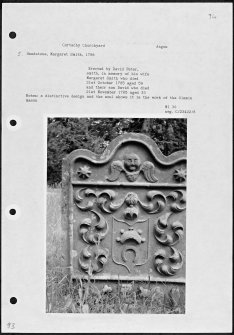 Photographs and research notes relating to graveyard monuments in Cortachy Churchyard, Angus. 
