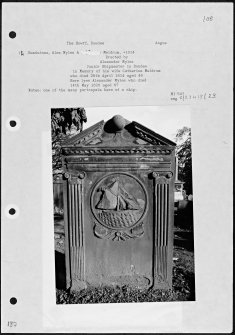 Photographs and research notes relating to graveyard monuments in The Howff, Dundee, Angus. 
