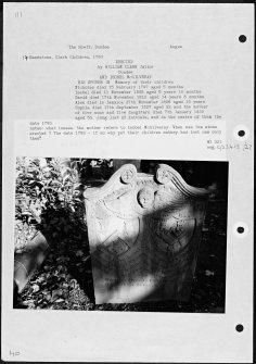 Photographs and research notes relating to graveyard monuments in The Howff, Dundee, Angus. 
