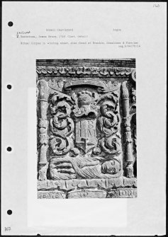 Photographs and research notes relating to graveyard monuments in Edzell Churchyard, Angus. 
