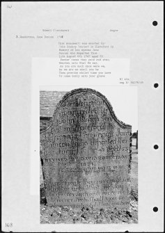 Photographs and research notes relating to graveyard monuments in Edzell Churchyard, Angus. 
