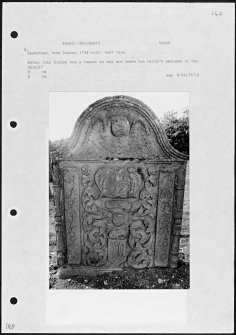 Photographs and research notes relating to graveyard monuments in Edzell Churchyard, Angus. 
