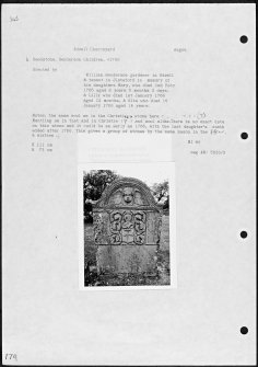 Photographs and research notes relating to graveyard monuments in Edzell Churchyard, Angus. 
