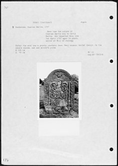 Photographs and research notes relating to graveyard monuments in Edzell Churchyard, Angus. 
