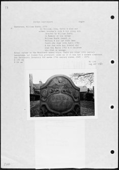 Photographs and research notes relating to graveyard monuments in Forfar Churchyard, Angus. 
