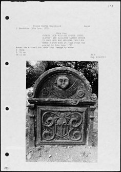 Photographs and research notes relating to graveyard monuments in Fowlis Easter Churchyard, Angus. 
