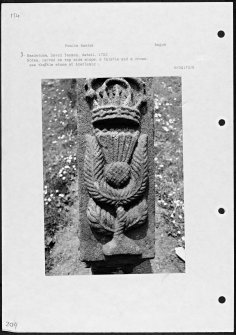 Photographs and research notes relating to graveyard monuments in Fowlis Easter Churchyard, Angus. 
