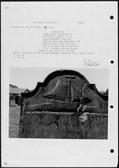 Photographs and research notes relating to graveyard monuments in Inchbrioch Churchyard, Angus. 
