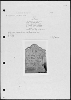 Photographs and research notes relating to graveyard monuments in Inchbrioch Churchyard, Angus. 
