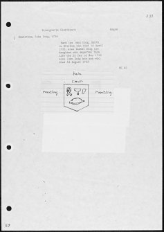 Photographs and research notes relating to graveyard monuments in Invergowrie Churchyard, Angus. 
