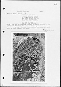 Photographs and research notes relating to graveyard monuments in Kingoldrum Churchyard, Angus. 
