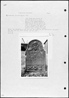 Photographs and research notes relating to graveyard monuments in Kingoldrum Churchyard, Angus. 
