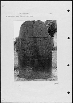 Photographs and research notes relating to graveyard monuments in Liff Churchyard, Angus. 
