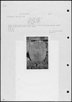 Photographs and research notes relating to graveyard monuments in Liff Churchyard, Angus. 
