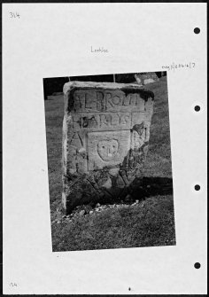 Photographs and research notes relating to graveyard monuments in Lochlee Churchyard, Angus. 
