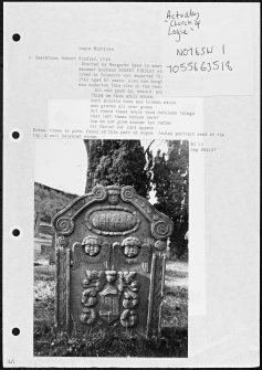 Photographs and research notes relating to graveyard monuments in Logie Montrose Churchyard, Angus. 
