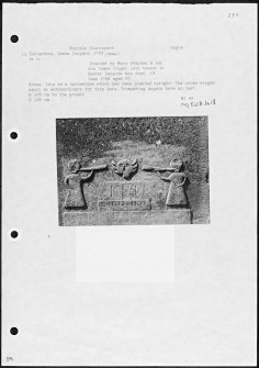 Photographs and research notes relating to graveyard monuments in Monikie Churchyard, Angus. 
