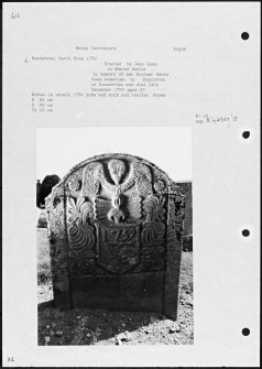 Photographs and research notes relating to graveyard monuments in Nevay Churchyard, Angus. 
