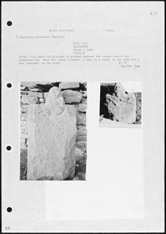 Photographs and research notes relating to graveyard monuments in Nevay Churchyard, Angus. 
