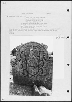 Photographs and research notes relating to graveyard monuments in Nevay Churchyard, Angus. 
