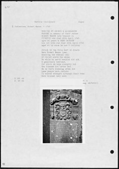 Photographs and research notes relating to graveyard monuments in Newtyle Churchyard, Angus. 

