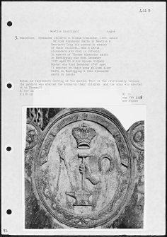 Photographs and research notes relating to graveyard monuments in Newtyle Churchyard, Angus. 
