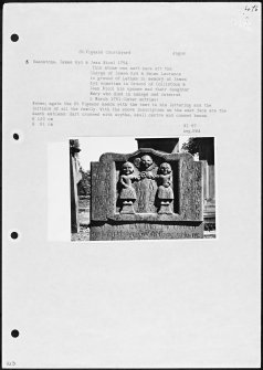 Photographs and research notes relating to graveyard monuments in St Vigeans Churchyard, Angus. 
